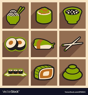 Flat with shadow concept Japanese food on stylish vector image