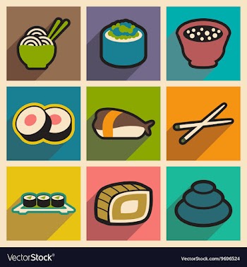 Flat with shadow concept Japanese food on stylish vector image