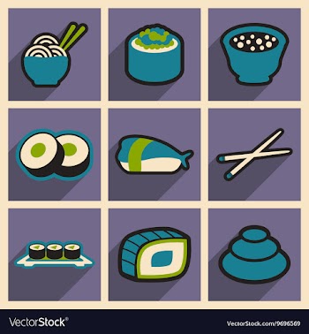 Flat with shadow concept Japanese food on stylish vector image