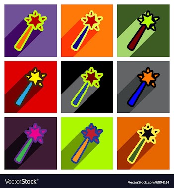 Flat with shadow concept magic wand on a colored vector image