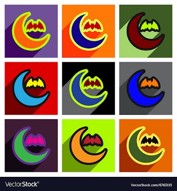 Flat with shadow concept moon and bat on colored vector image