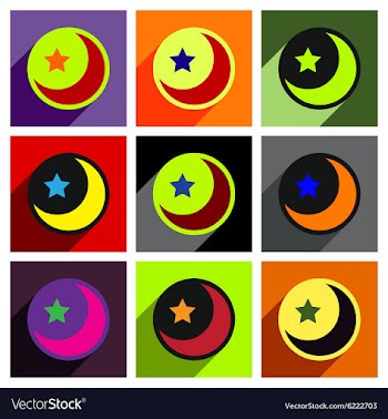Flat with shadow concept moon and star on colored vector image