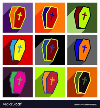 Flat with shadow concept open coffin on a colored vector image