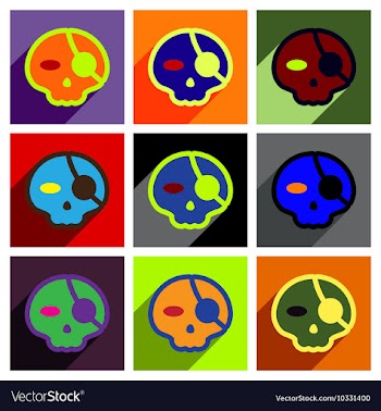Flat with shadow concept Pirate skull on a colored vector image