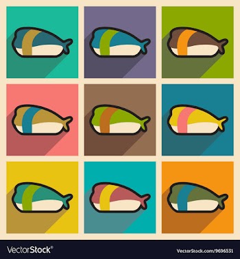 Flat with shadow concept Sashimi with shrimp on vector image