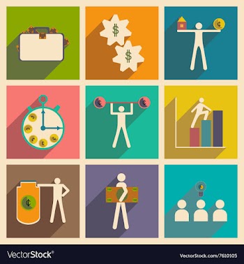 Flat with shadow concept stylish business icons vector image