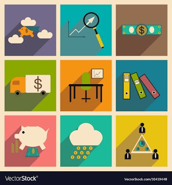 Flat with shadow concept Stylish economic icons vector image
