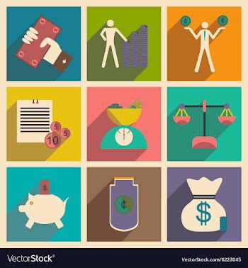 Flat with shadow concept Stylish economic icons vector image