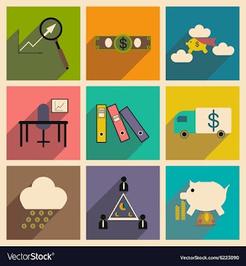 Flat with shadow concept Stylish economic icons vector image