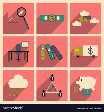 Flat with shadow concept Stylish economic icons vector image