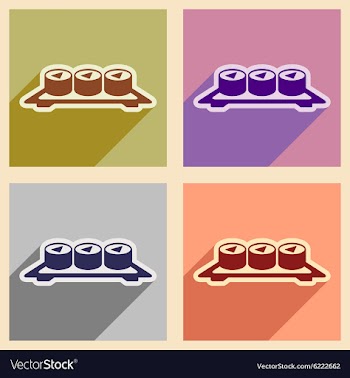 Flat with shadow concept sushi rolls on plate vector image