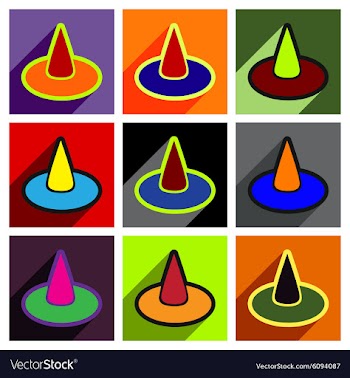 Flat with shadow concept witch hat on a colored vector image