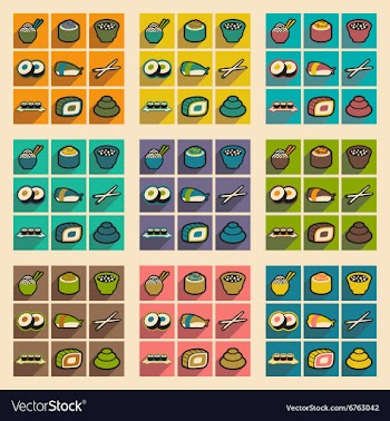 Flat with shadow huge concept Japanese cuisine in vector image