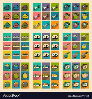 Flat with shadow huge concept Japanese cuisine in vector image