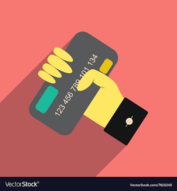 Flat with shadow icon bank card in hand vector image