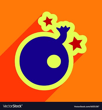 Flat with shadow Icon Bomb and stars on colored vector image