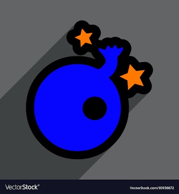 Flat with shadow Icon Bomb and stars on colored vector image