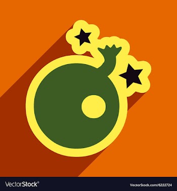 Flat with shadow Icon Bomb and stars on colored vector image