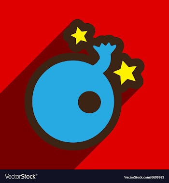 Flat with shadow Icon Bomb and stars on colored vector image