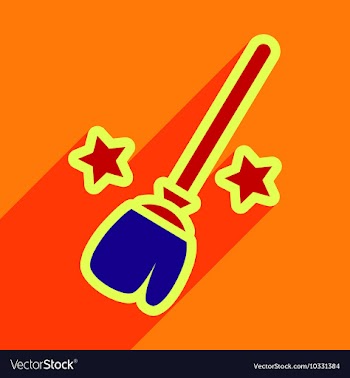 Flat with shadow Icon Broom and stars on colored vector image