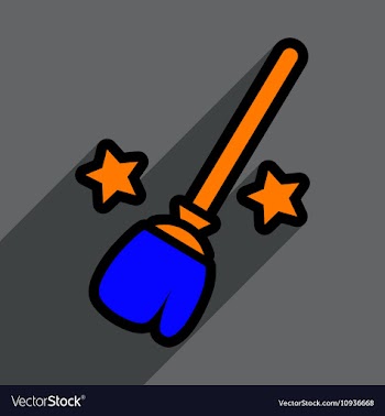 Flat with shadow Icon Broom and stars on colored vector image