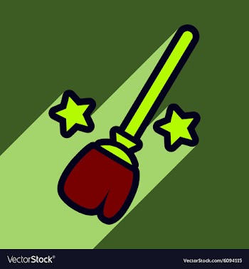 Flat with shadow Icon Broom and stars on colored vector image