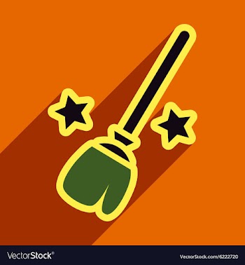Flat with shadow Icon Broom and stars on colored vector image