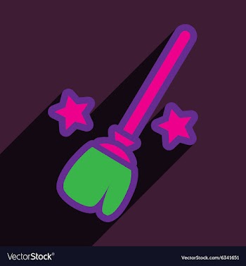 Flat with shadow Icon Broom and stars on colored vector image