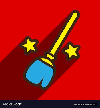 Flat with shadow Icon Broom and stars on colored vector image