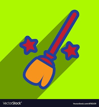 Flat with shadow Icon Broom and stars on colored vector image