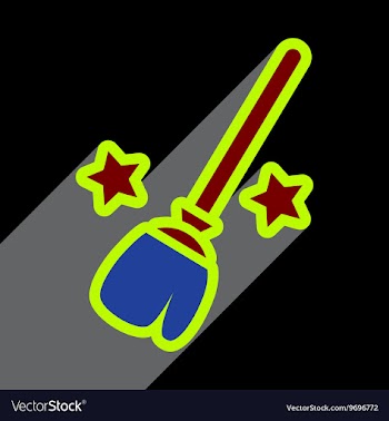 Flat with shadow Icon Broom and stars on colored vector image