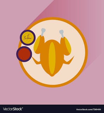 Flat with shadow Icon chicken on a plate sauce vector image