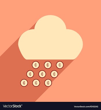 Flat with shadow icon cloud and rain of coins vector image