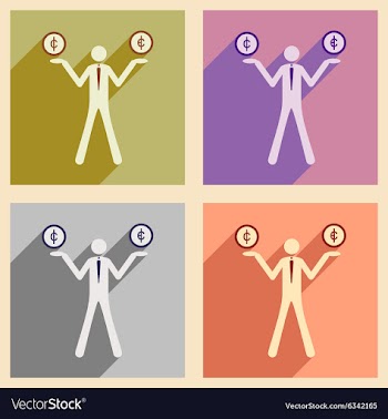 Flat with shadow icon concept man and coins vector image