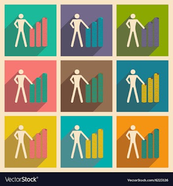 Flat with shadow icon concept man and stack of vector image