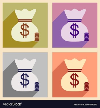 Flat with shadow icon concept money bag and coins vector image