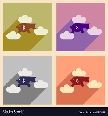 Flat with shadow icon concept piggy bank clouds vector image