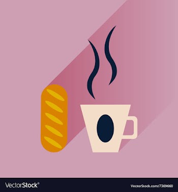 Flat with shadow Icon cup of coffee and bun vector image