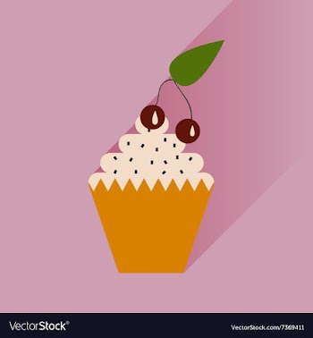 Flat with shadow Icon cupcake cherry on bright vector image