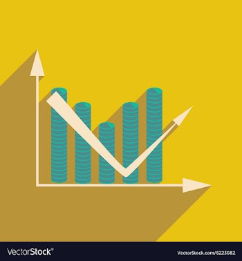 Flat with shadow icon Economic graph and coins vector image