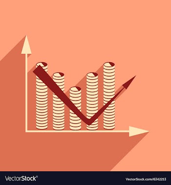 Flat with shadow icon Economic graph and coins vector image