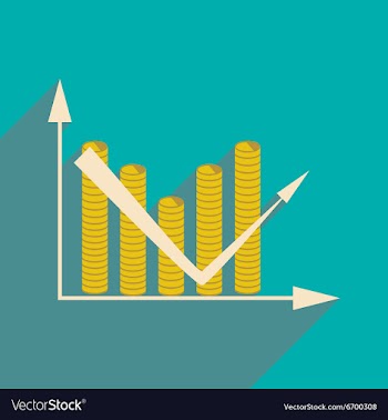 Flat with shadow icon Economic graph and coins vector image