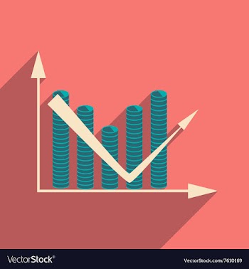 Flat with shadow icon Economic graph and coins vector image