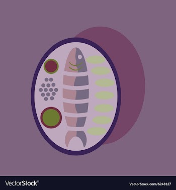 Flat with shadow Icon fish on plate garnish vector image