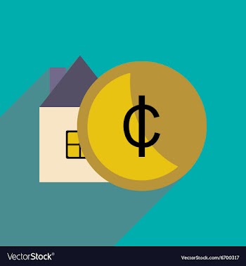 Flat with shadow icon house and coins vector image