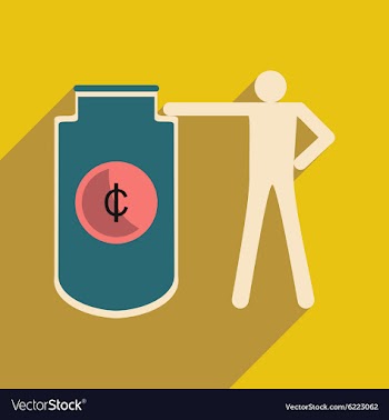 Flat with shadow icon man and purse for coins vector image