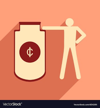 Flat with shadow icon man and purse for coins vector image