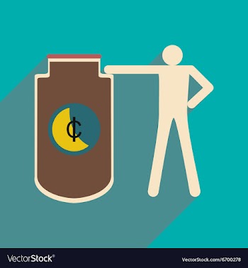 Flat with shadow icon man and purse for coins vector image