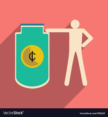 Flat with shadow icon man and purse for coins vector image