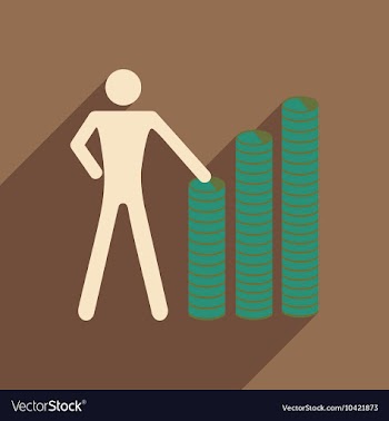 Flat with shadow icon man and stack of coins vector image